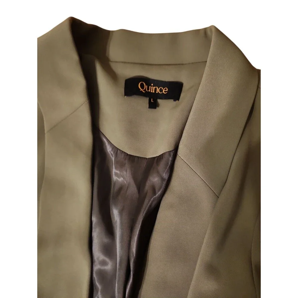Quince Open Front Blazer Womens L Stretch Crepe Olive Office Career Shark Hem - Picture 6 of 11
